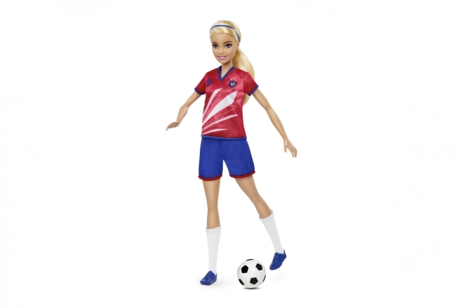 Barbie fodbolddukke i rød uniform