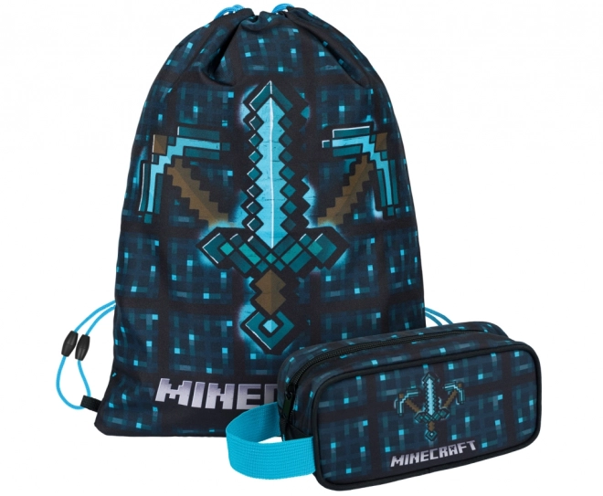 Minecraft 2 sæt blå økse og sværd penalhus og pose