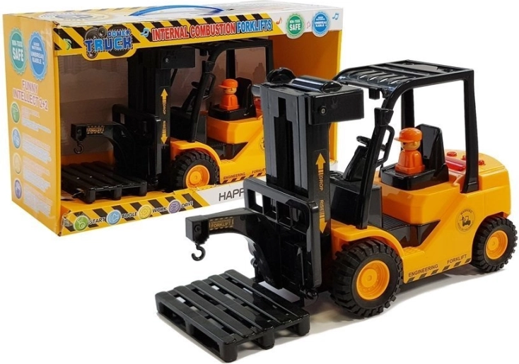 Børne-gaffeltruck med bevægelige gafler, lys og lyde – orange