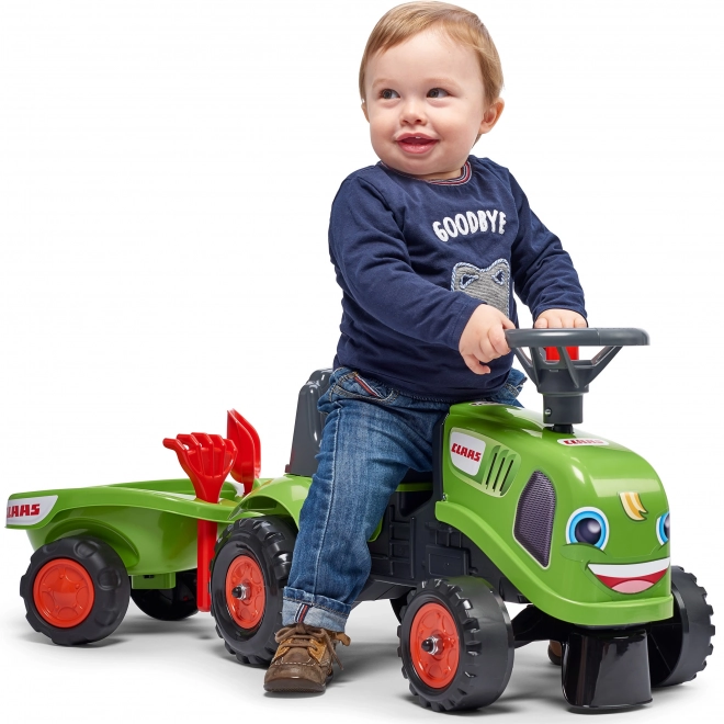 Ride-on traktor Claas grøn med rat og trailer