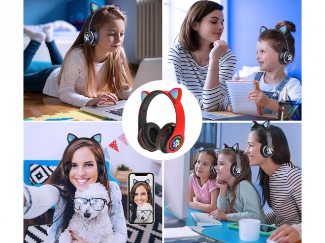 Trådløse hovedtelefoner bluetooth radio fm mp3 katteører led baggrundsbelysning