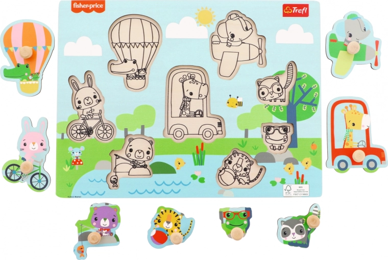Træindsætningspuslespil Fisher-Price dyreunger, 8 brikker
