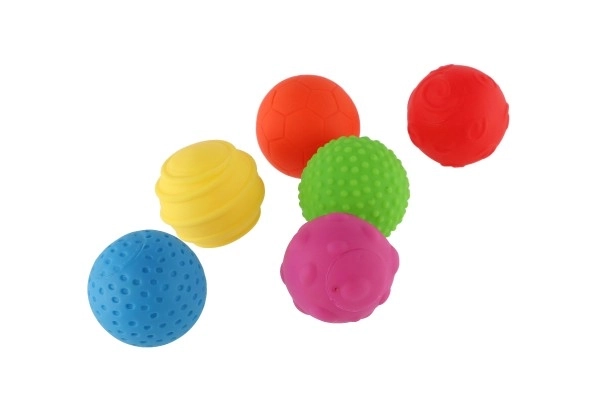 Sæt med 6 bolde med tekstur i gummi 6cm i boks 6m+
