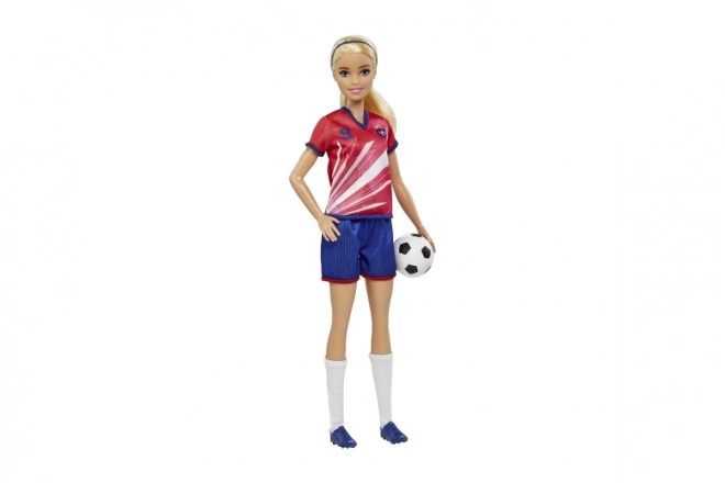 Barbie fodbolddukke i rød uniform