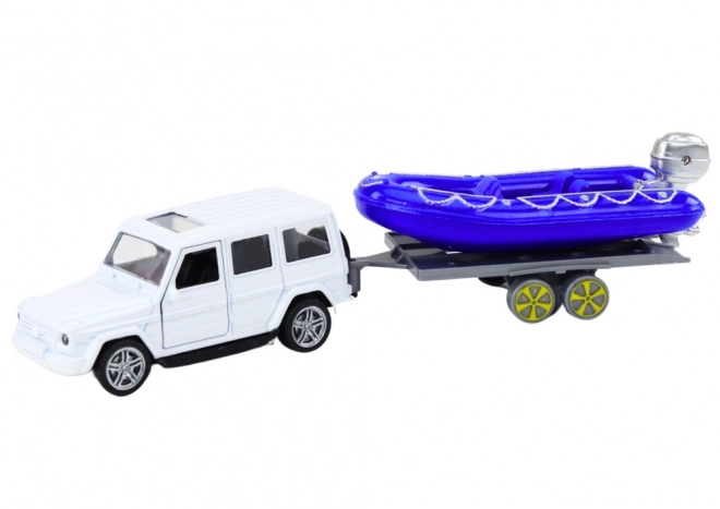 Terræn bil med trailer og motorbåd Hvid Blå