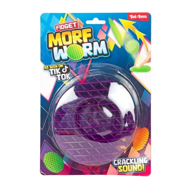 Fidget orm skiftende form antistress plastik 13cm 6 farver på kort