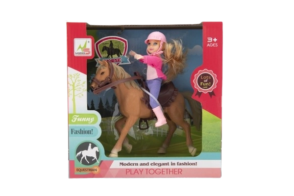 Hest + dukke jockey plastik 20cm i kassen 23x23x9,5cm