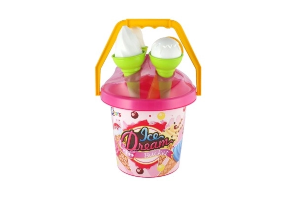 Sæt til sand plastspand + isforme 2 farver i net 18x28x17cm 12m+
