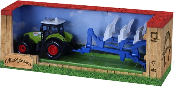 Plasttraktor med lys og lyd med harvetrailer til pløjning