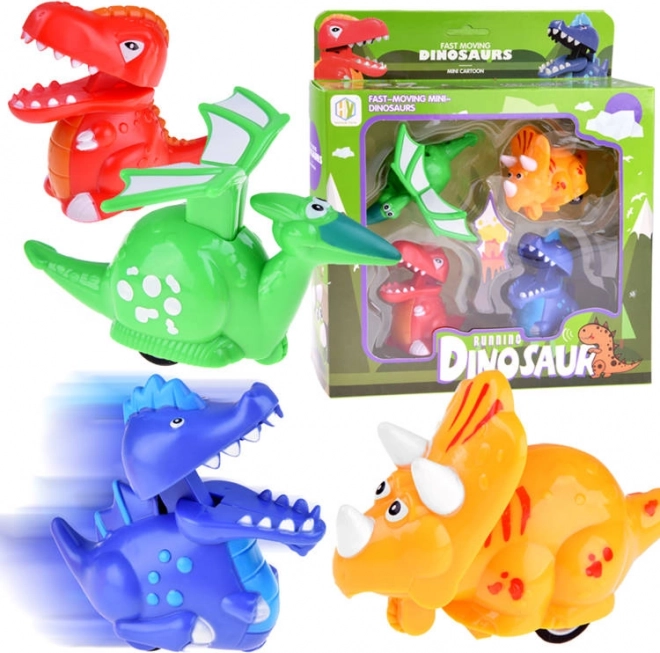 Sæt med kørende dinosaurer 4 stk. med trykdrevet mekanisme