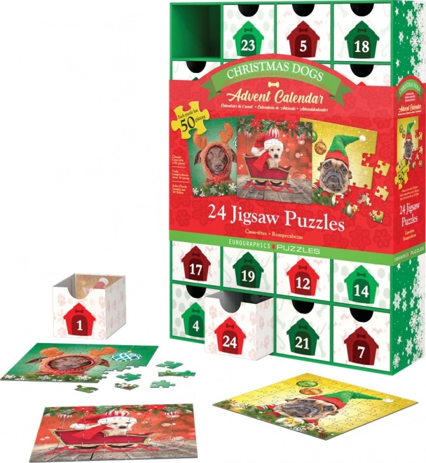 Adventskalender med puslespil Eurographics 24 x 50 stykker – Julehunde
