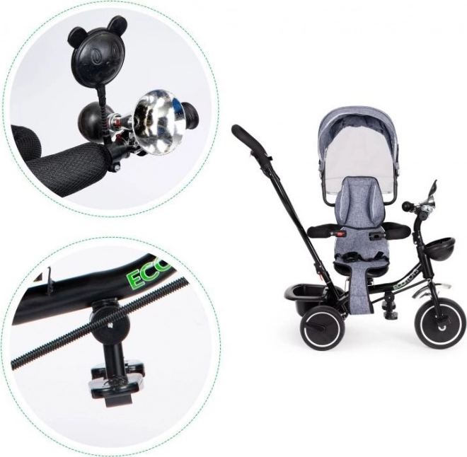 ECOTOYS Trehjulet cykel med tag og styrstang grå