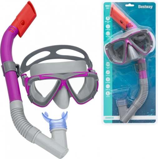 bestway dominator snorkel – sæt med maske og snorkel til teenagere og voksne 14+ pink – Pink