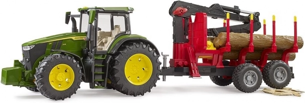 Bruder traktor John Deere med bagtilkoblet trailer og træstammer