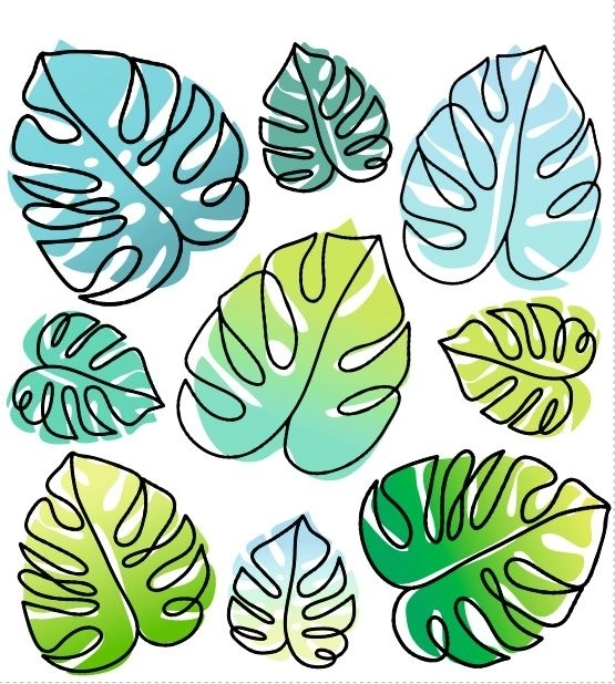 Strygebilleder med monstera-blade 15 × 21 cm