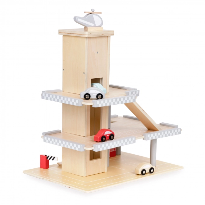 ECOTOYS Stor tr6garage i tr0 med elevator og biler