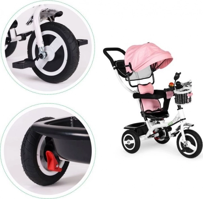 ECOTOYS Trecykel med Tag og Styrestang Lyserød