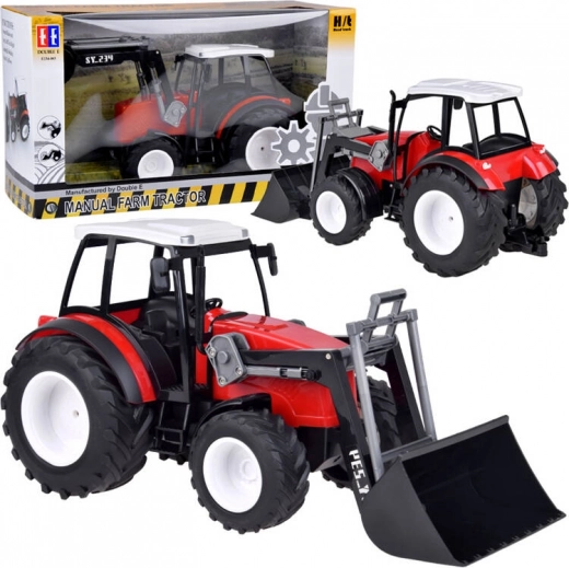 Stor rød traktor med bevægelig arm og store hjul