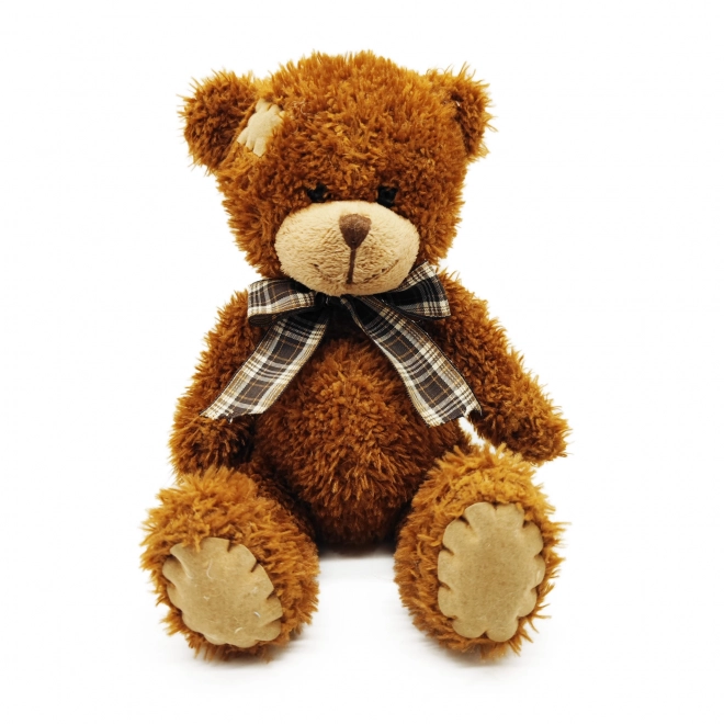 Plys bamse med sløjfe 25 cm mørkebrun