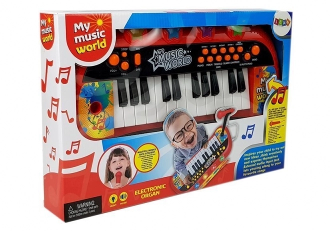 Klaver Pianinko 24 taster USB mikrofon rød