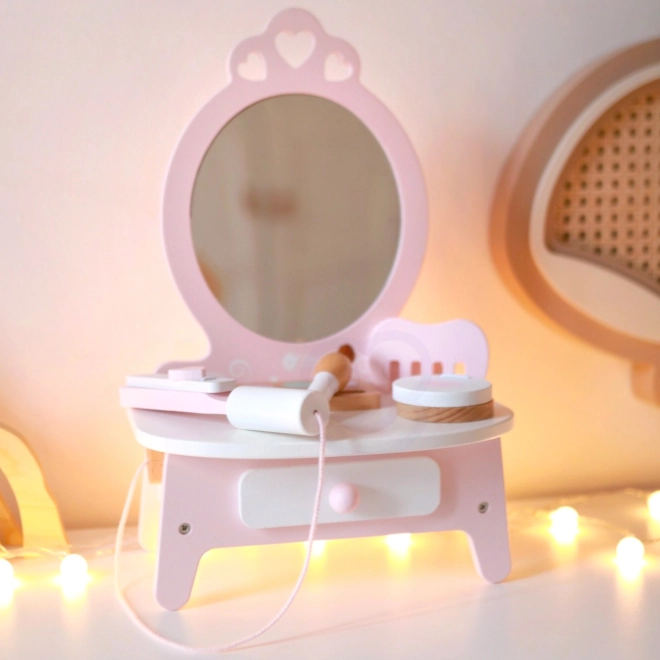 Træ-toiletbord til børn med spejl og tilbehør fra Classic World