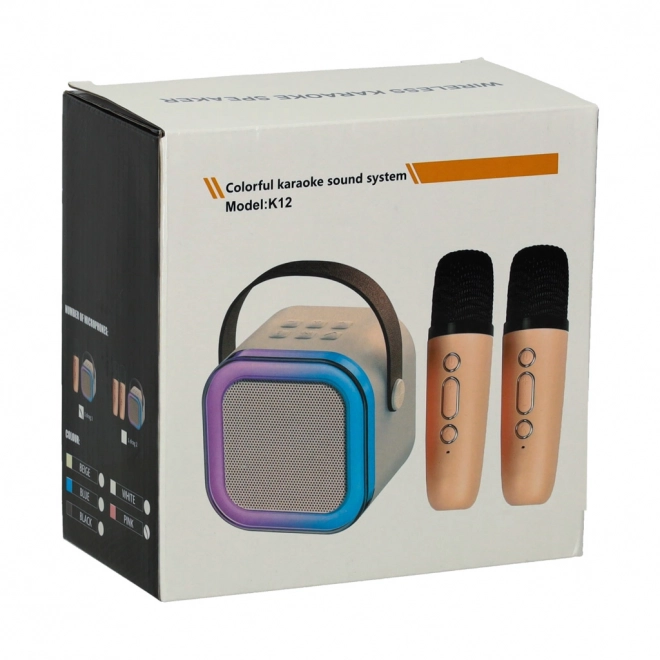 Karaoke sæt 2 mikrofoner + bærbar højttaler BLUETOOTH USB LED beige farve