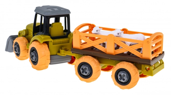 Skruelig traktor med ske og trailer + skruetrækker + får Legetøj til børn 3+