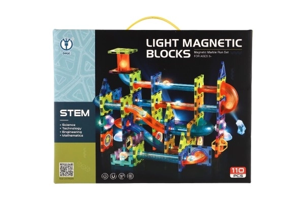 Magnetisk kuglebane plastik 110 stk. 16 kugler + tilbehør på batterier i æske 36x28x9cm