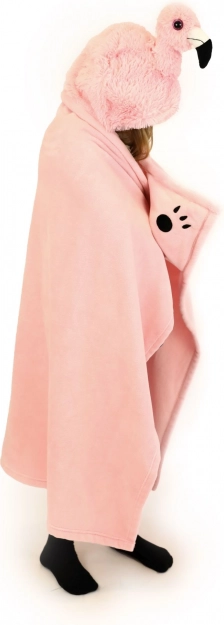 Cozy Noxxiez flamingo – varm børneplaid med hætte og potelommer