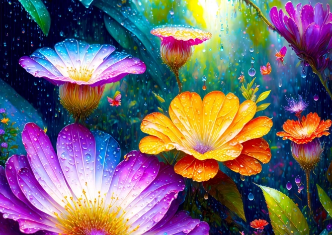 Puslespil Blomster i regnen 1000 brikker