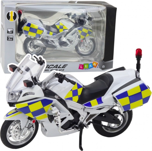 metal politimotorcykel 1:12 med lys og lyd, hvid