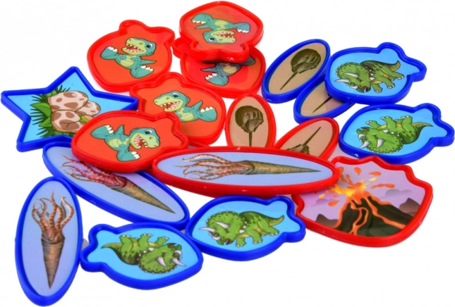 30 farvede jetoner med dinosaurer