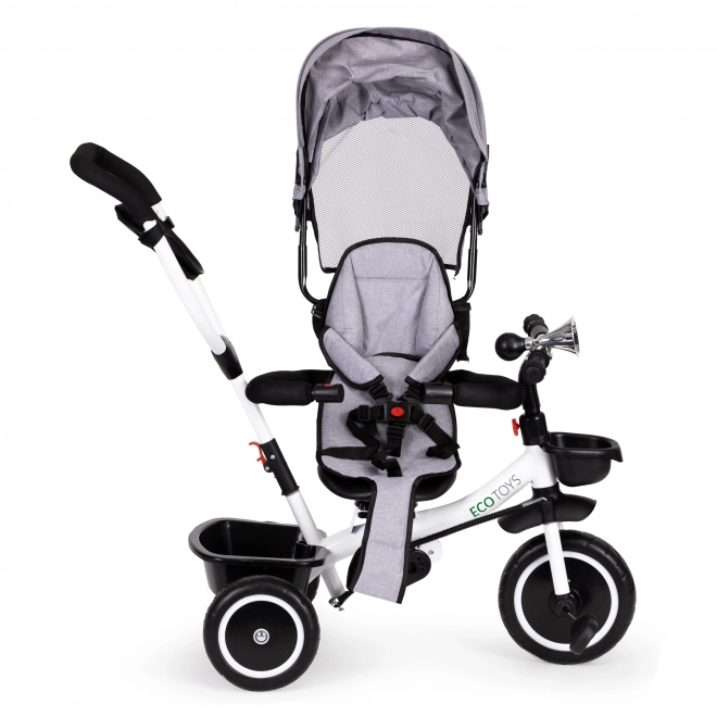 ECOTOYS Trehjulet cykel med baldakin og styrestang - grå