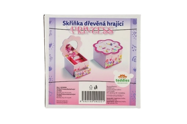 Prinsesse smykkeskrin træ spille blomst skuffe 14,5x8x14,5cm