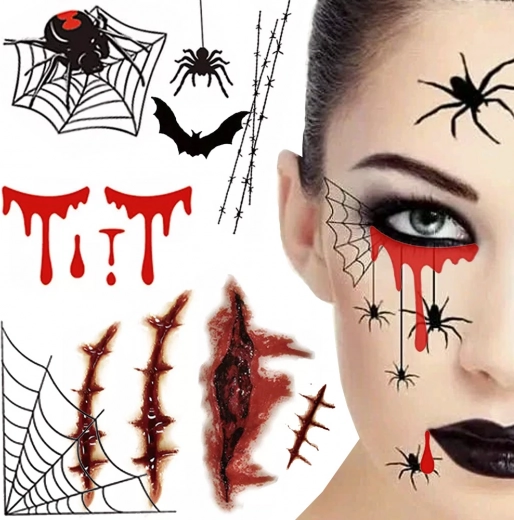 Halloween midlertidige tatoveringer – blodige effekter, spindelvæv og ar