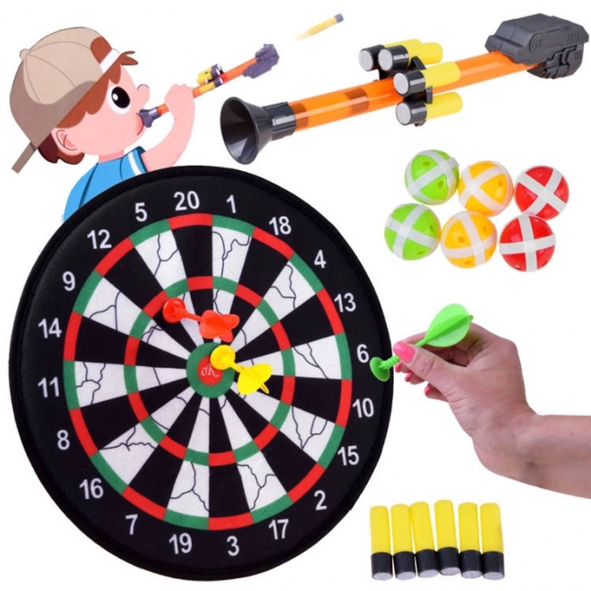 Skive med velcro og pile samt skumammunition