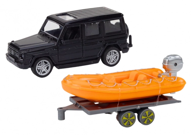 Terrængående bil sort med trailer Båd Orange