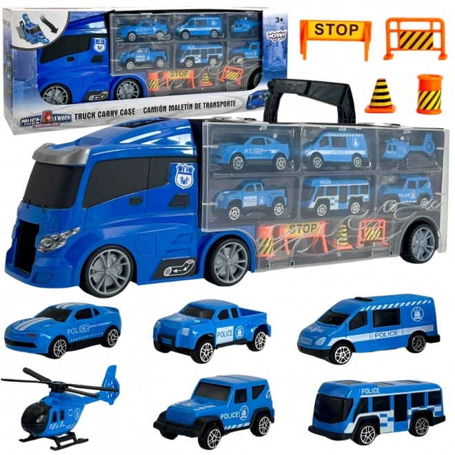 Lastbil med transporter 3-i-1 Blå Politi