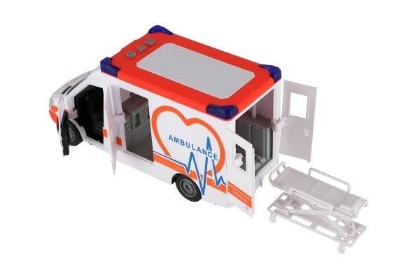 Legetøj Ambulance Plastik 28cm med Båre og Træghedshjul med Lys og Lyd