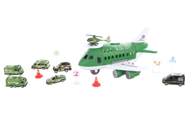 Fly med udtrækbar garage og militære biler