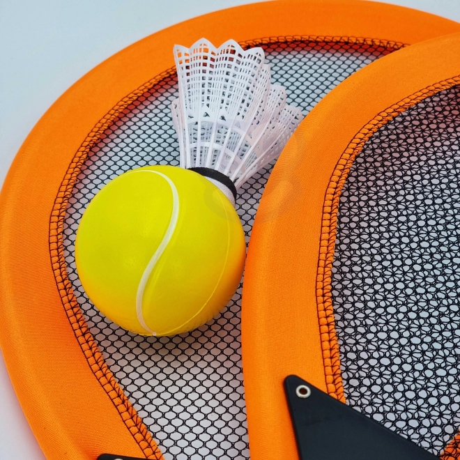 Woopie store ketsjere til tennis og badminton til børn sæt med bold og badmintonkurv