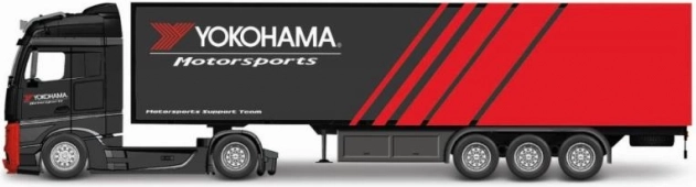 Lastbil med trailer Bburago 1:43 MB Actros Gigaspace Firestone