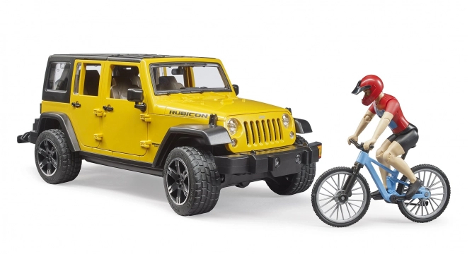 Bruder Jeep Wrangler Rubicon med cyklist og cykel
