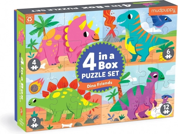 Mudpuppy puslespil dinosaurer sæt 4 i 1