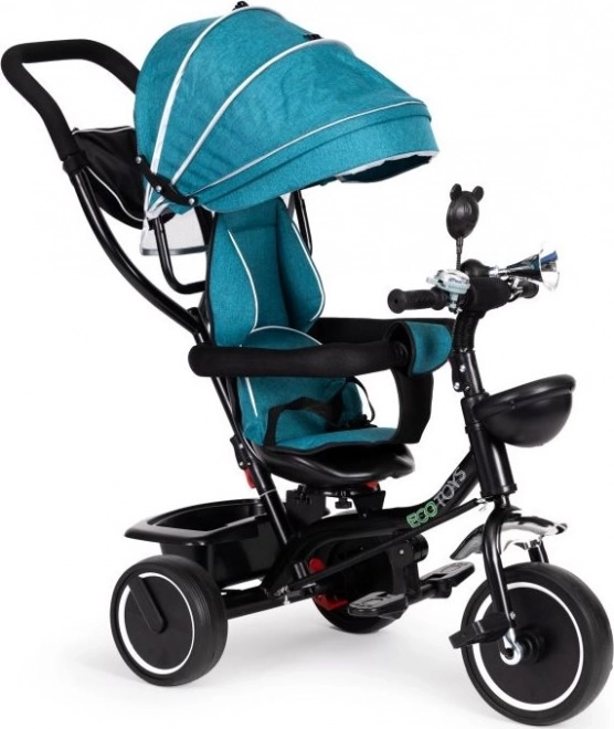 ECOTOYS Tretcykel med tag og styrstang blågrøn