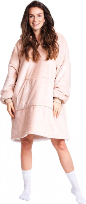 Cozy Noxxiez CH357 Beige – varm tv-hoodie-tæppe med hætte til teenagere og voksne
