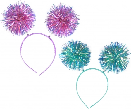 Party hårbøjle med glitrende pom‑pom‑kugler