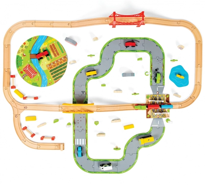 Bigjigs Rail Træjernbanesæt med landevej 80 dele