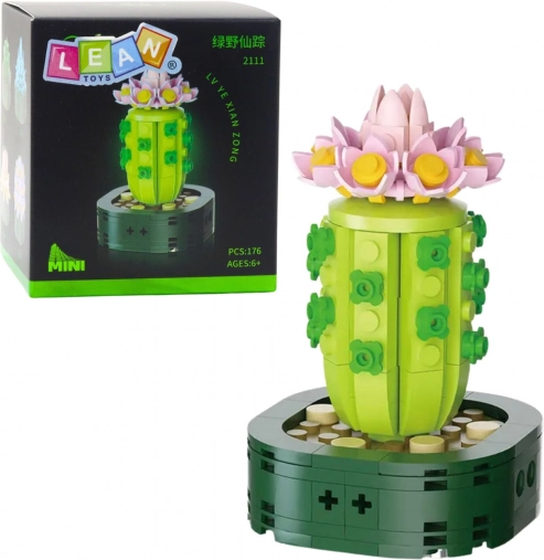 Mini byggesæt kaktus med lyserød blomst