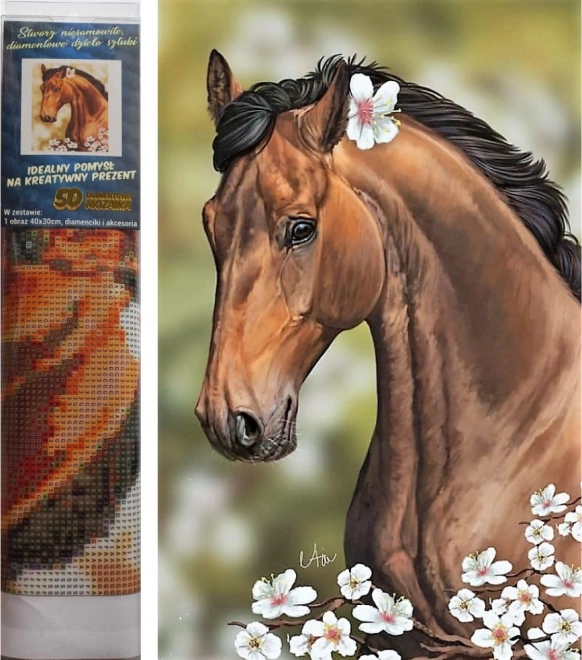 Sæt til diamantmaling - brun hest med blomster